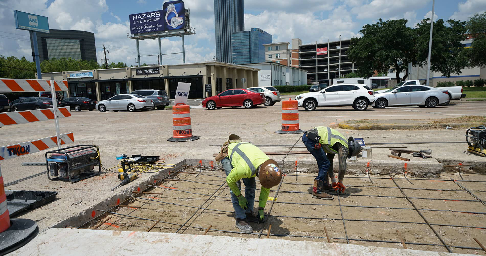 construction crew at intersection in the Galleria