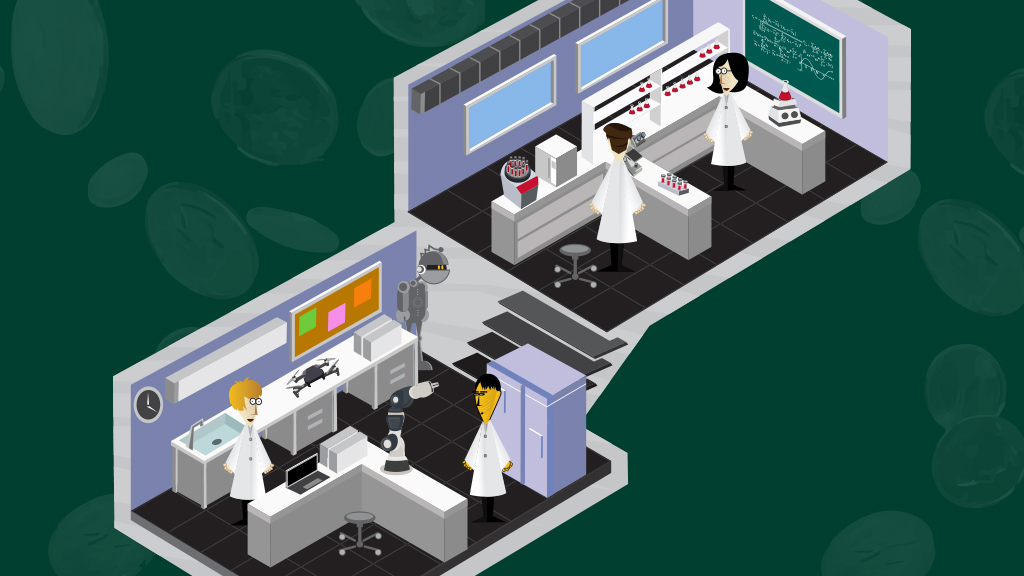 researchers in their labs, surrounded by indirect costs