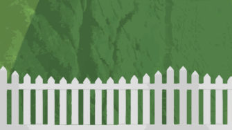 white picket fence with green background